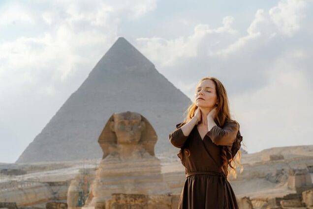 young redhead woman standing front great